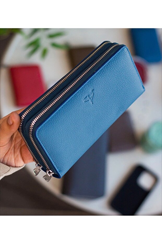 Genuine Leather Handbag with Phone Compartment and Money Portfolio, 100% Handmade