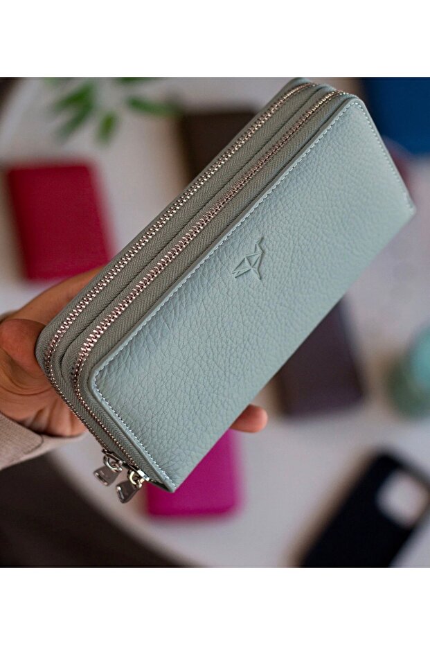 Genuine Leather Handbag with Phone Compartment and Money Portfolio, 100% Handmade
