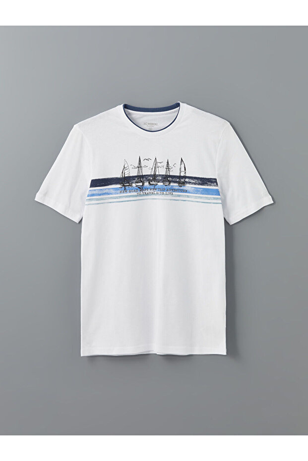 Crew Neck Short Sleeve Printed Combed Cotton Men's T-Shirt