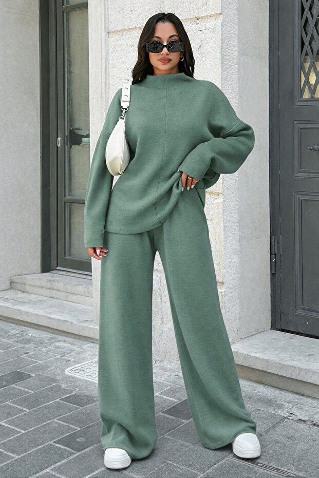 mock neck knit set