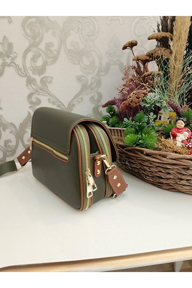 Omuz ve Çapraz Çift Fermuarlı Çanta - 4