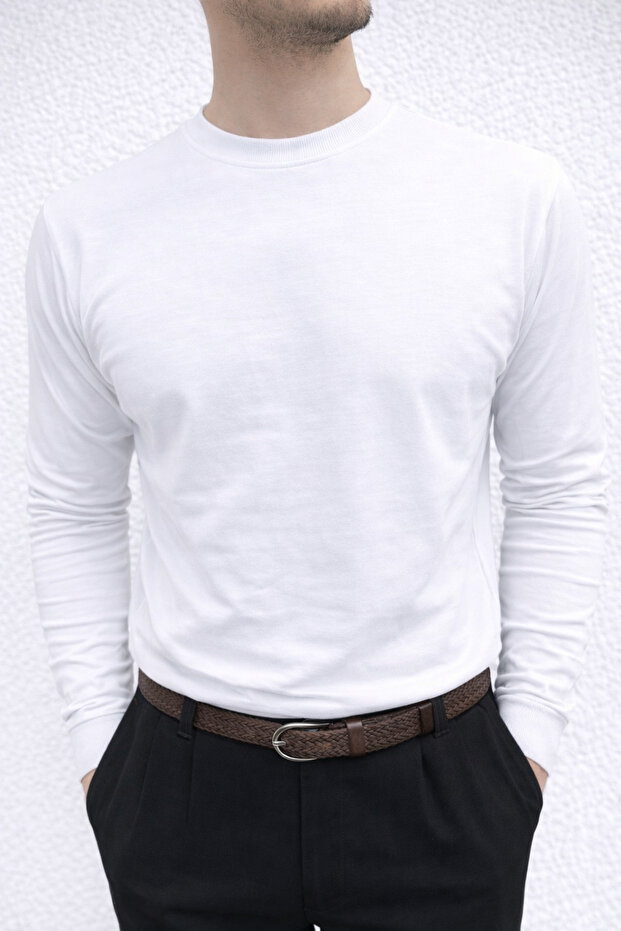 Slim Fit Beyaz Uzun Kollu Basic Tişört