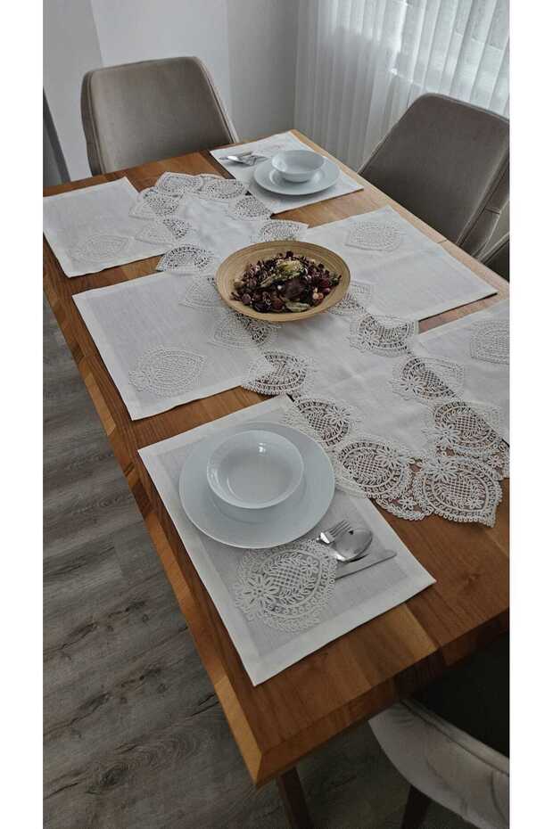 Linen Textured Luxury French Lace American Set - 8 Person, 9 Pieces