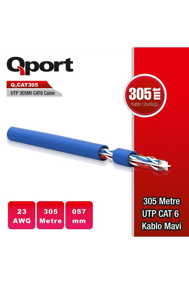 Qport q-cat6m 305 mt utp cat6 network cable blue 23awg 0.57mm