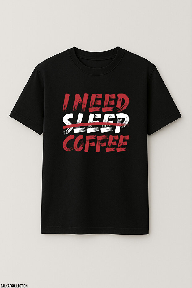 تي شيرت للجنسين مقاس كبير I Need Sleep Coffee