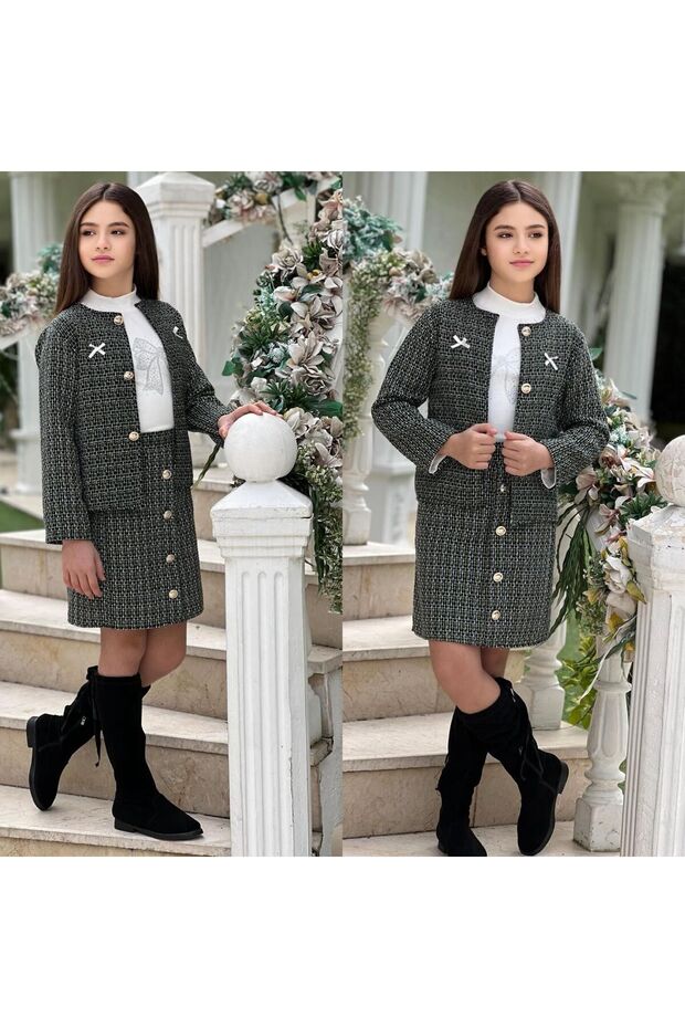 Girls' Holiday 3-Piece Tweed Jacket, Skirt and Blouse Set