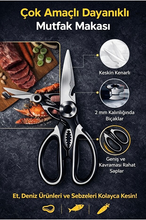 Stainless Steel Ultra Sharpened Kitchen Scissors Multi-Purpose Fish Meat Vegetable Scissors