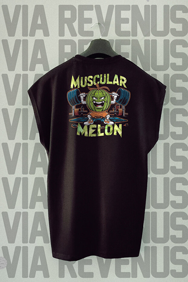 Muscular Melon Gym Back Printed Zero Sleeve 100% Cotton Sports Tshirt