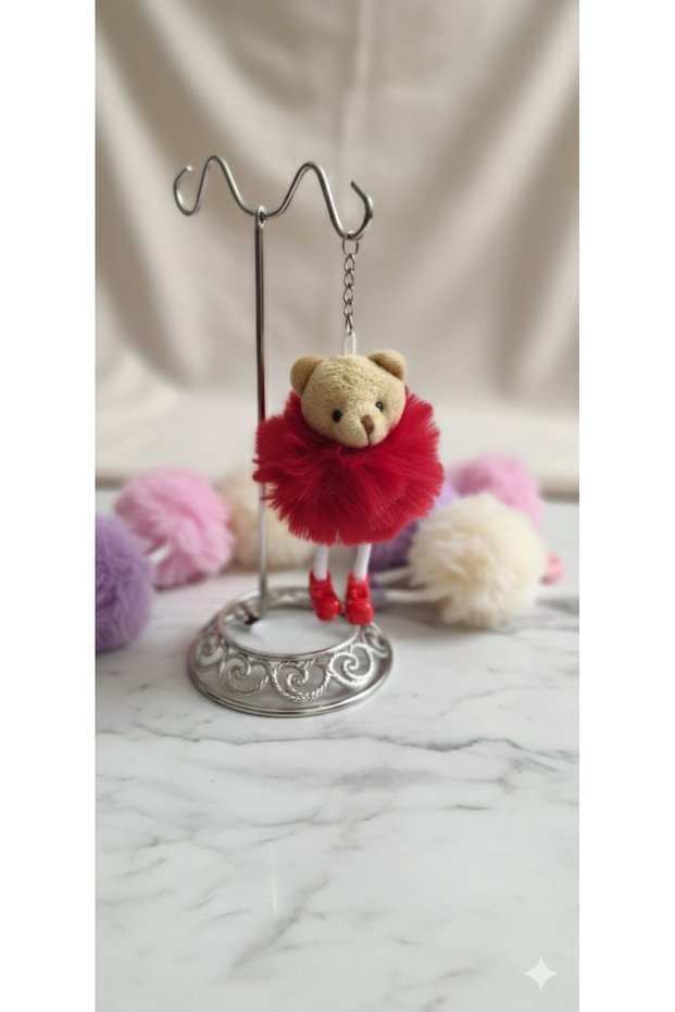 Figured and Footed Plush Pompom Keychain - Colorful and Fun Bag Accessory Gift