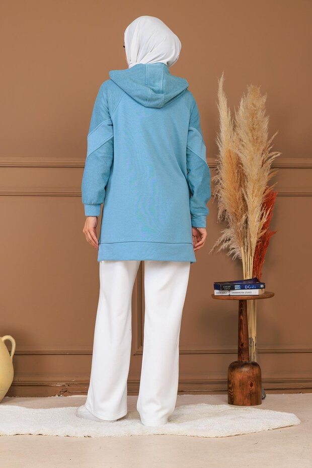 TAŞ APLİKELİ KAPÜŞONLU SWEATSHIRT - 5