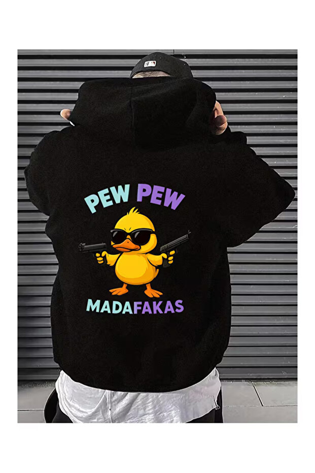 Unisex Pew Pew Printed Hooded Sweatshirt