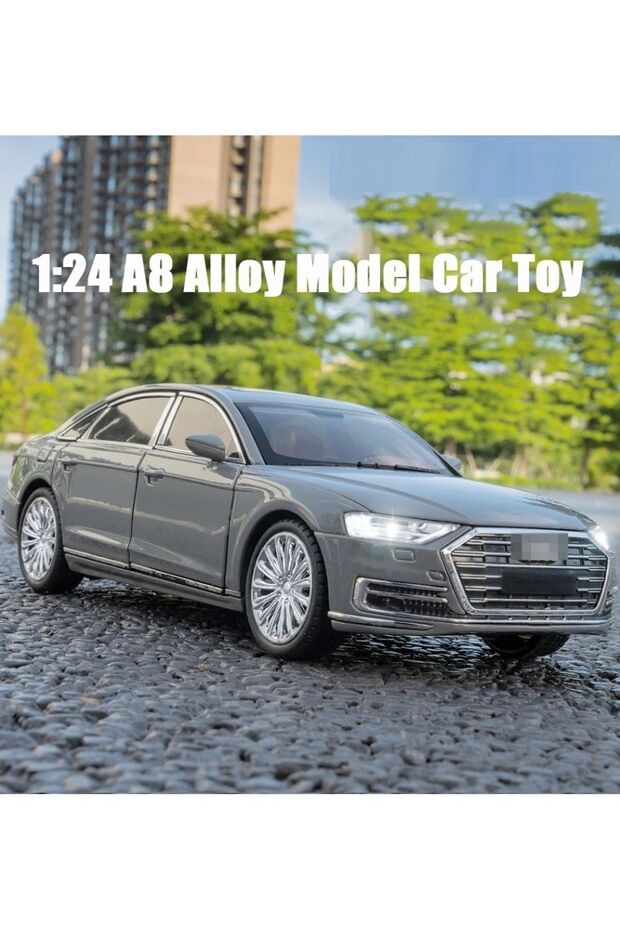 Audi A8 Long Quattro Style 1:24 Metal Car Diecast Audi 6 Door Trunk Hood Collection Model Grey