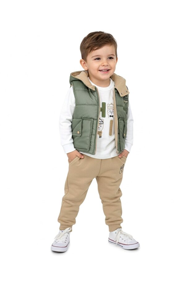 SLIM FIT! Boys 1-2-3-4 Years Transitional Puffer Vest, 3-Piece Stylish Holiday Outfit Set
