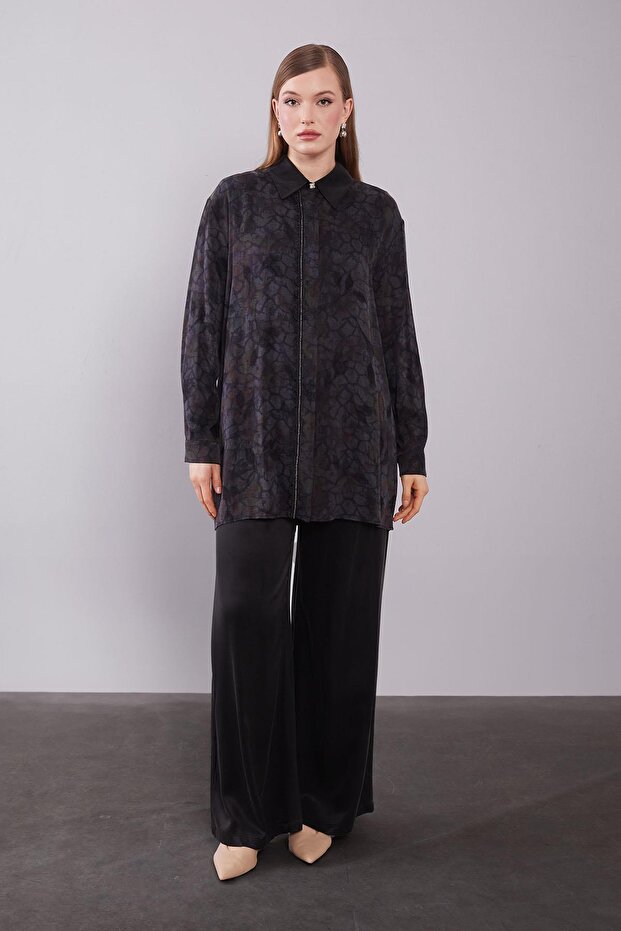 طقم كوبيرا مزدوج بنقشة ذاتية اللون باللون البني - 2