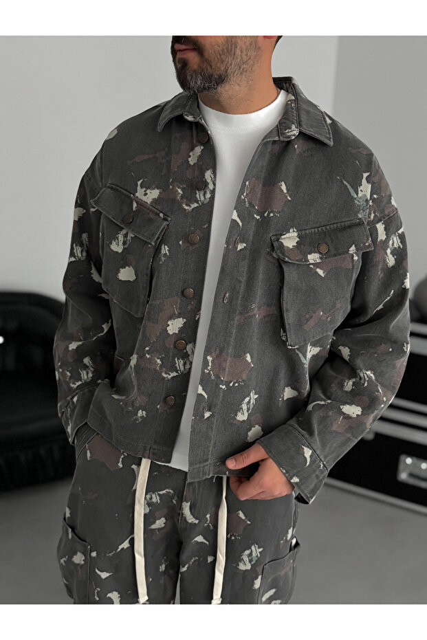 سترة رمادية مموهة بجيوب C-1790 - 7