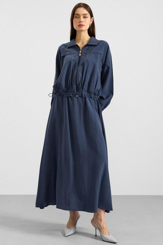Zipper Closure Soft Fabric Skirt Jacket Set Indigo 9390-Tk