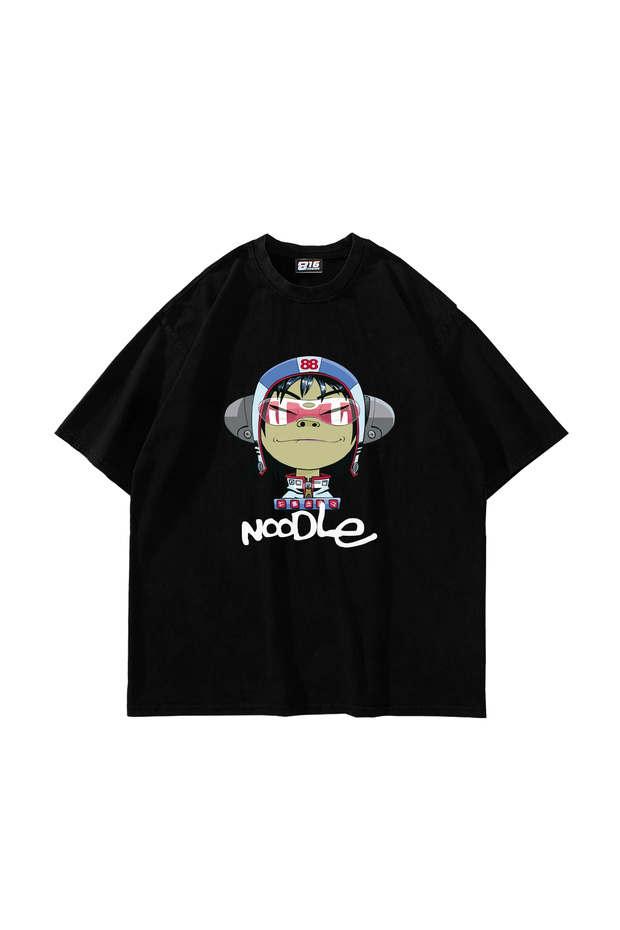 تي شيرت أسود كبير الحجم مطبوع عليه Gorillaz Noodle للجنسين