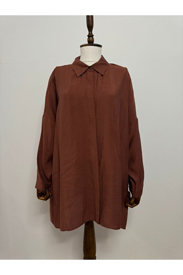 3001 Oversize Basic Krokan Renk Gömlek - 2