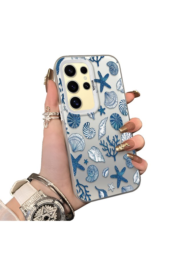 Samsung Galaxy S24 Ultra Compatible Hard Acrylic Back Silicone Edge Lens Protection Stylish Print Case