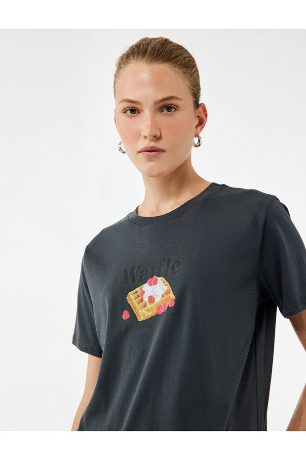 Cotton Short Sleeve Crew Neck Raspberry Waffle Printed T-Shirt