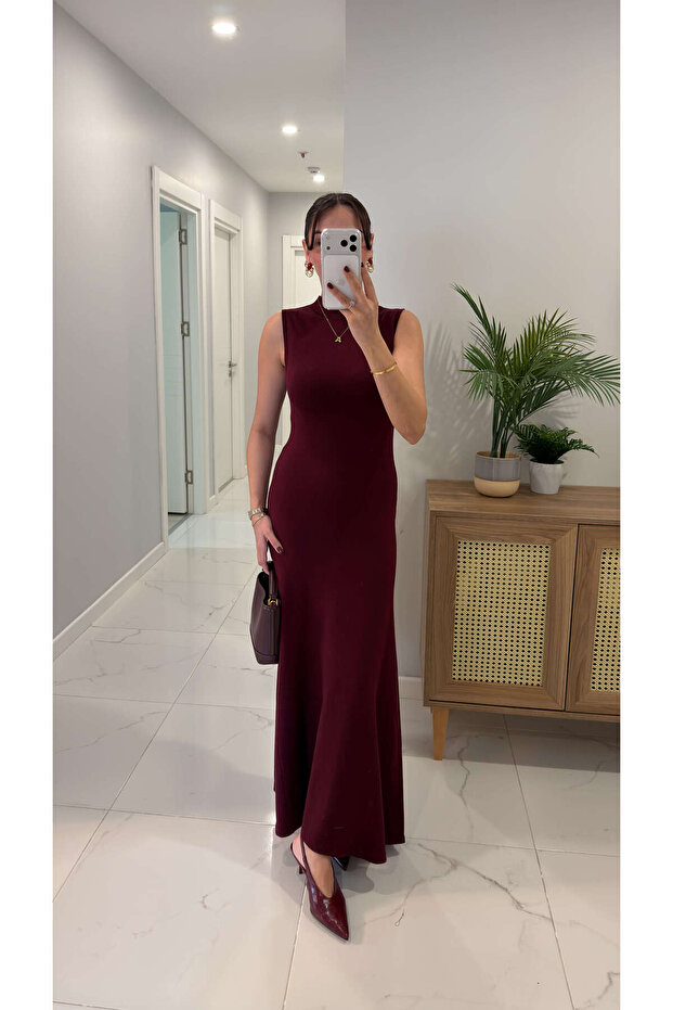 Hedron Bordo Triko Elbise - 3