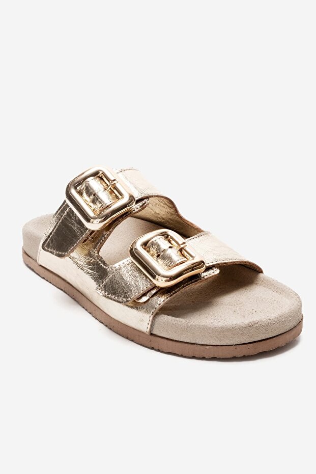 Lusino Women's Genuine Leather Slippers Gold