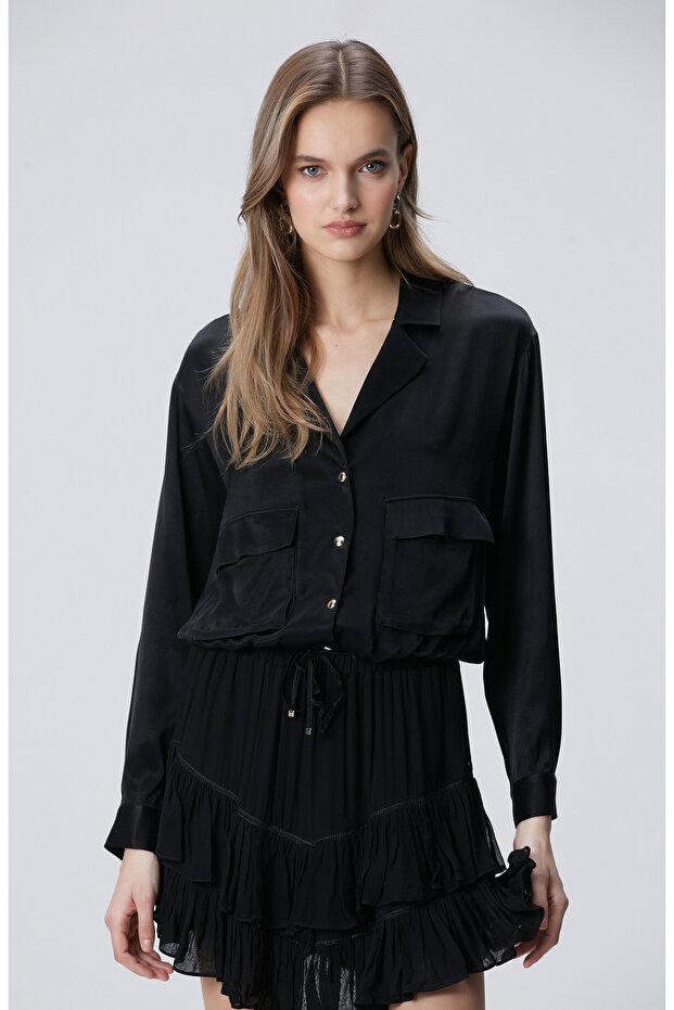 Siyah Cupro Gömlek - 1