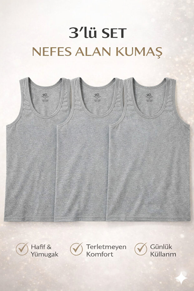 Set of 3 Natural Men's Ribbed Cotton Undershirts - Anti-Sweat Special Textured