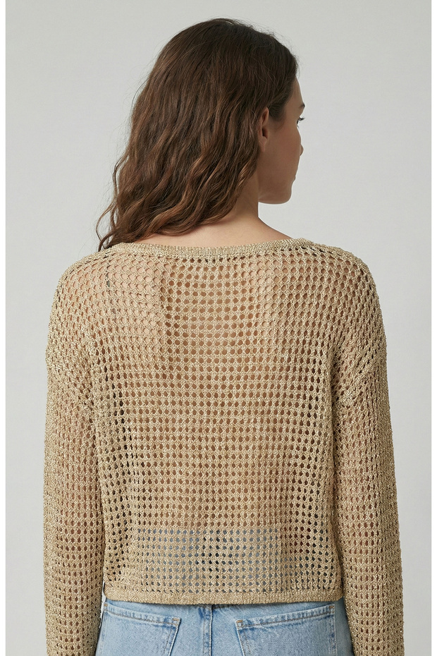 Bej Ajurlu Simli Triko Kazak - 3