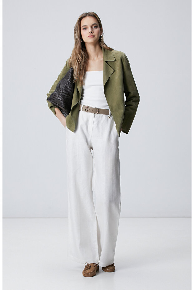 Açık Haki Süet Mont - 3