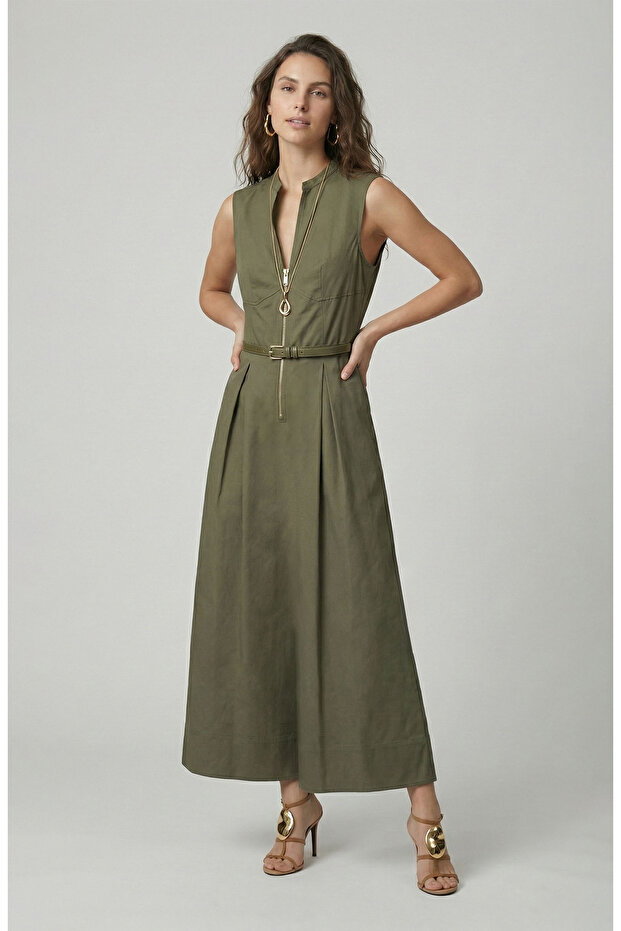 Haki Midi Elbise - 1