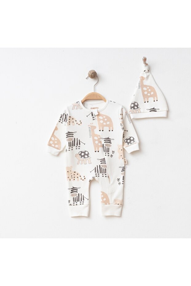 Baby Boy Animal Printed Jumpsuit & Hat 100% Cotton