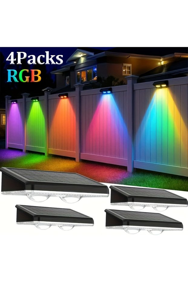 0.2W 4Packs (RGB) 4/2 Packs Solar Fence Decorative Lights RGB Outdoor Smart Lighting for Christmas H