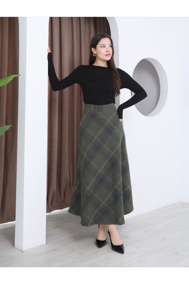 Plaid Patterned Winter Cashmere Skirt