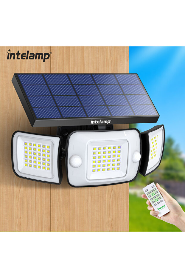 1 pack White intelamp 6000mah Outdoor Solar Light Two Motion Sensors Waterproof Bright Wall Street S