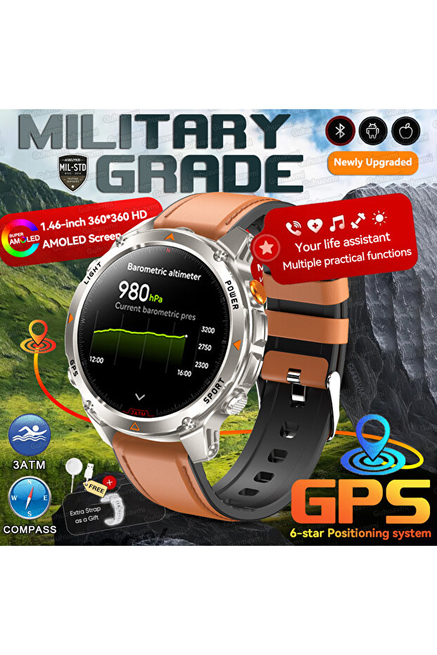 ساعة ذكية Forerunner 570 مزودة بنظام تحديد المواقع العالمي (GPS) بستة أقمار صناعية، مصنوعة من الجلد البني، مقاومة للماء حتى عمق 3 أمتار، شاشة AMOLED، متعددة المنافذ