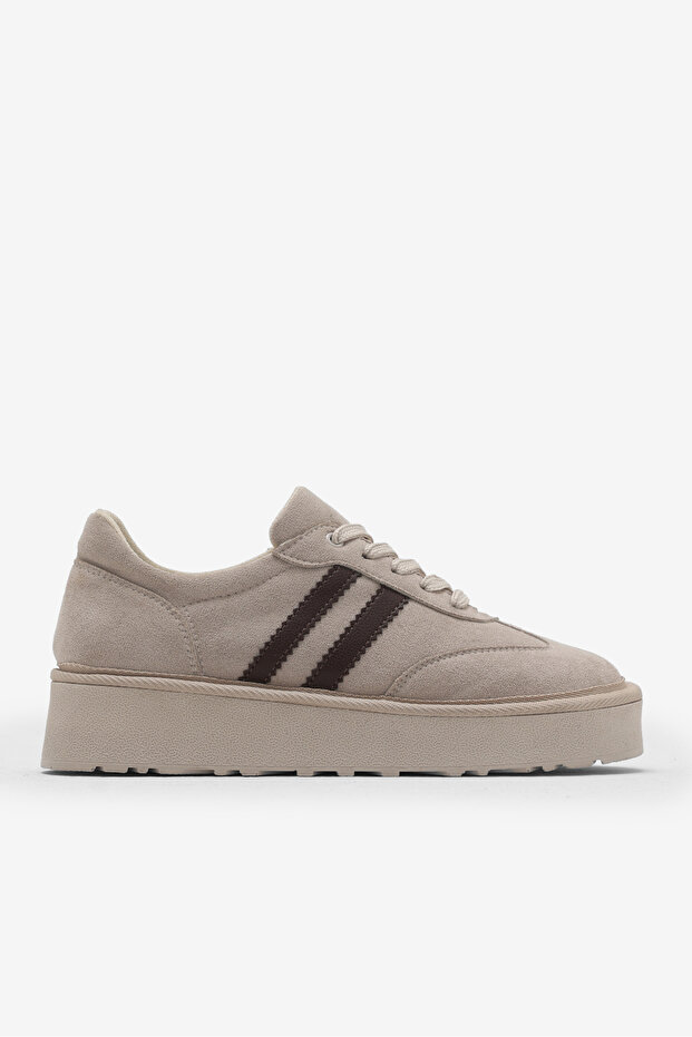 Women's Beige Suede Comfortable Fit Sneaker