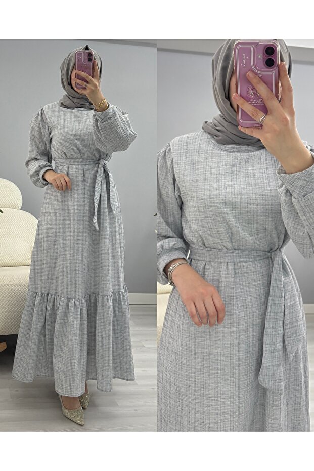 BROŞ HEDİYELİ TESETTÜR BOYDAN ELBİSE - 1