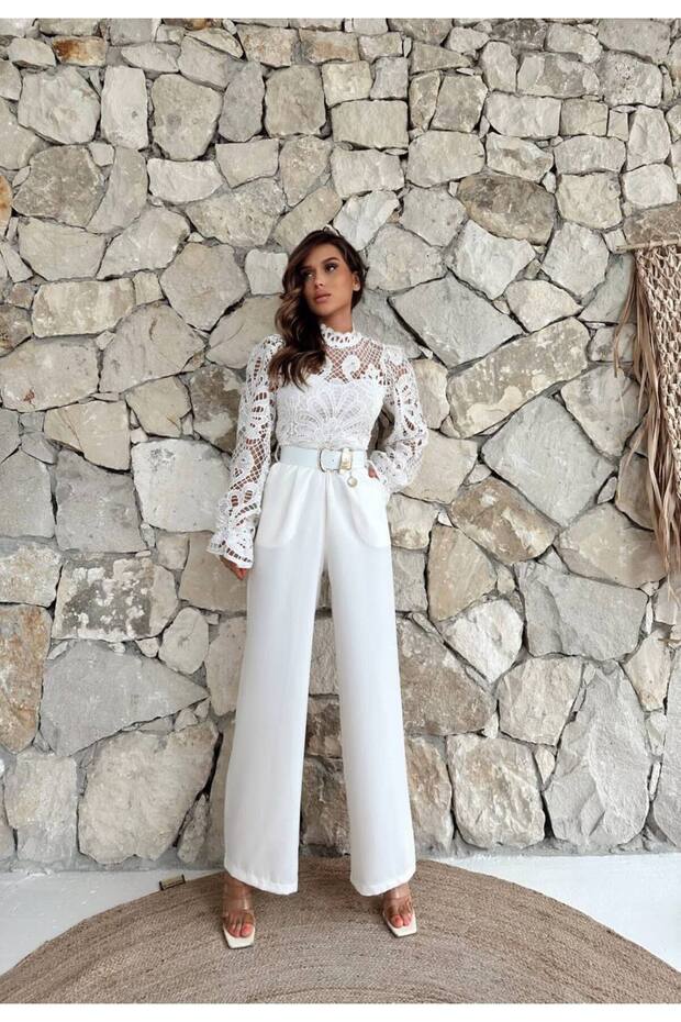 Imported Lace & Scuba Fabric Lined Special Design Jumpsuit Dress with Belt