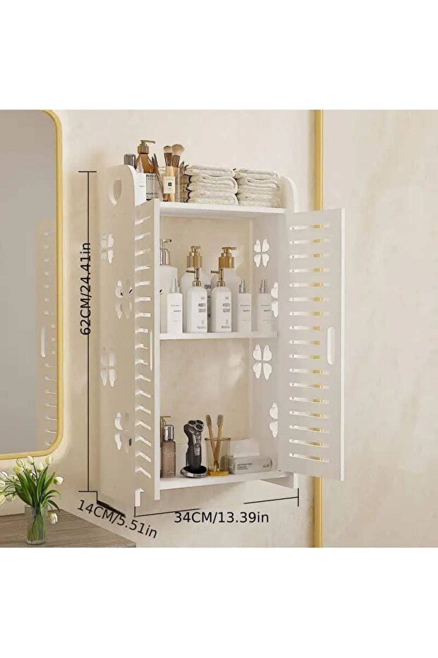 Wall Mounted Bathroom Storage Cabinet with Shelves Space Saving Organizer (62x34x15)