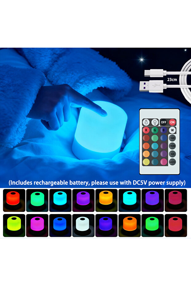 مصباح ليلي LED RGB قابل للتعتيم، قابل لإعادة الشحن/التوصيل بالكهرباء، إضاءة مكتبية لغرفة النوم بجانب السرير، لمسات ديكورية