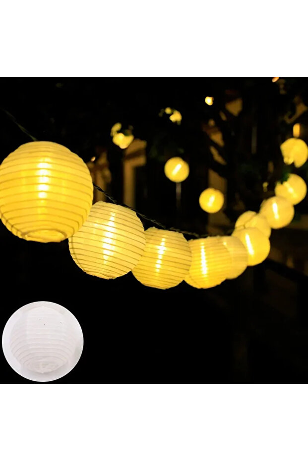 فانوس أبيض بطول 6.5 متر مزود بـ 30 مصباح LED، يعمل بالطاقة الشمسية، مقاوم للماء، مصباح زينة يعمل بالطاقة الشمسية للاستخدام الخارجي