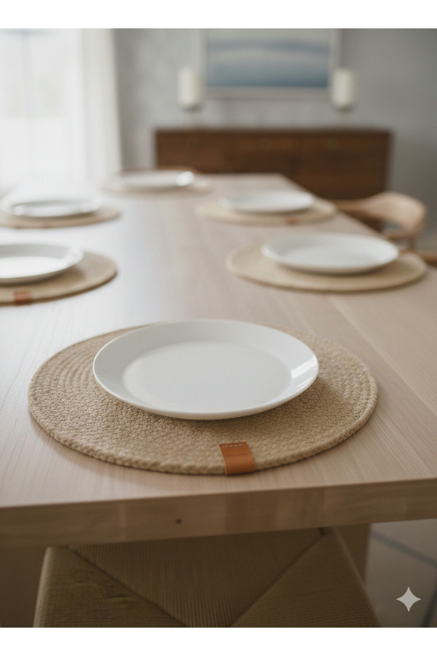 6-Piece Luxury Jute Straw Plate Set - Modern Tableware Presentation Set