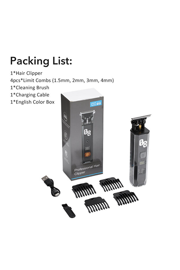 black Men's Cordless Hair Clipper Professional Haircut Shaver Beard Trimmer Grooming Kit with LED Di