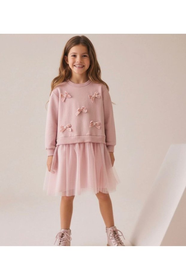 Girl's Velvet Ribbon Detailed 100% Cotton Piece Fabric Tutu Skirt Lined Holiday Dress