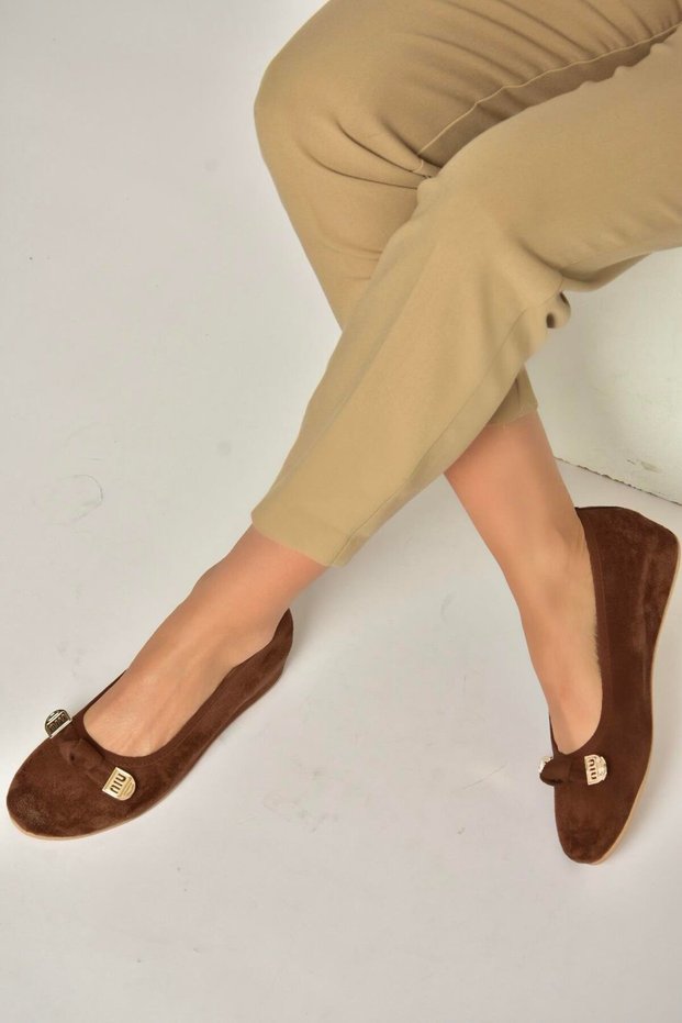 Y250750702 Brown Suede Low Wedge Sole Women's Shoes