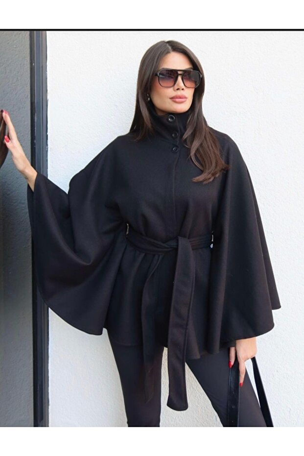 Siyah kaşe panço kaban - 3