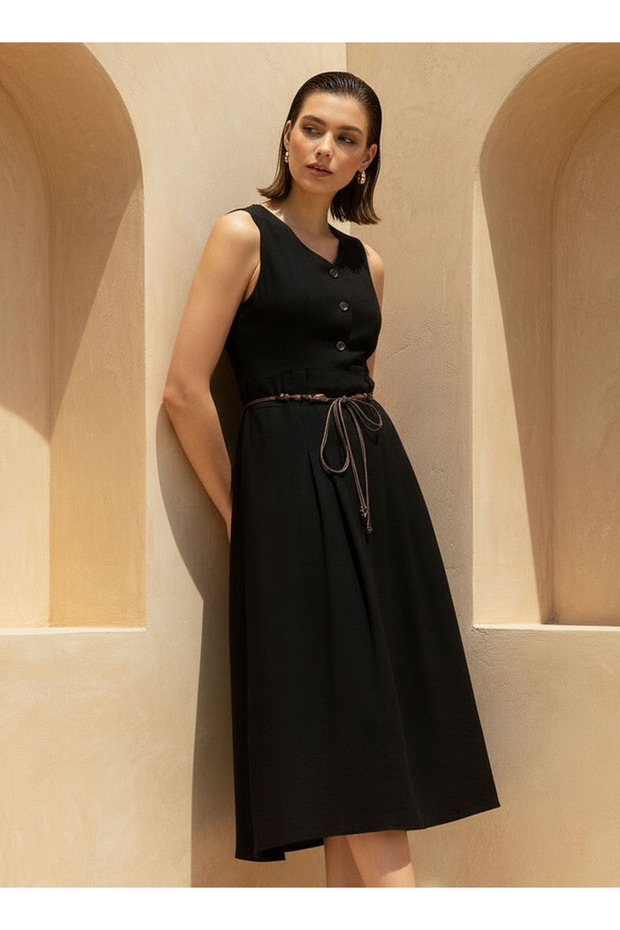 Midi Shirt Dress with Belt