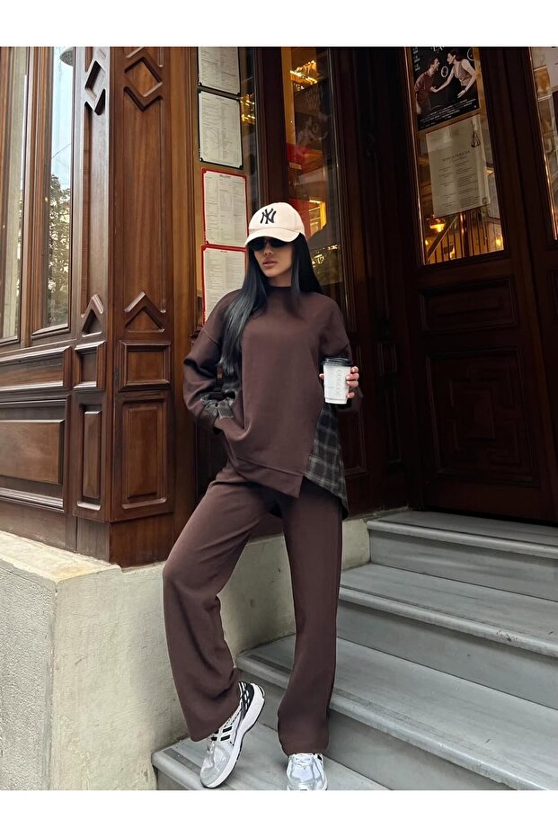 Yan Ekose Panel Detaylı Oversize Eşofman Takımı - 1