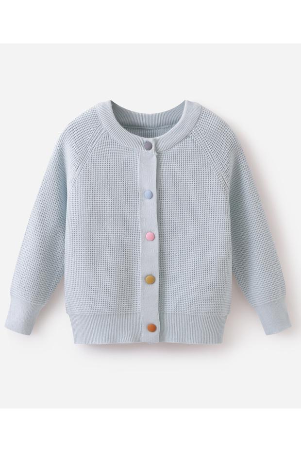 كنزة صوفية مفتوحة من الأمام بلون موحد - لون أزرق مخضر - 1